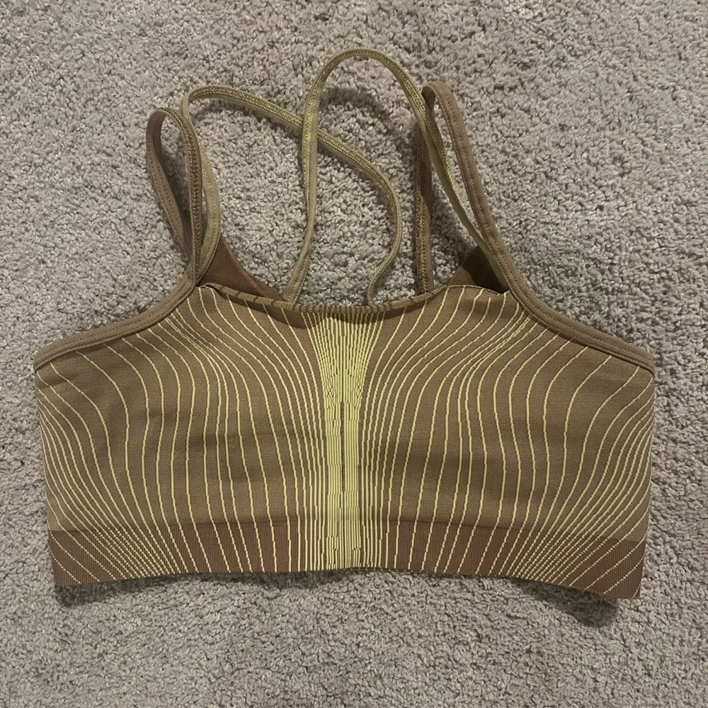 Nike Ribbed Double-Strap Sports Bralette in Brown and Yellow
